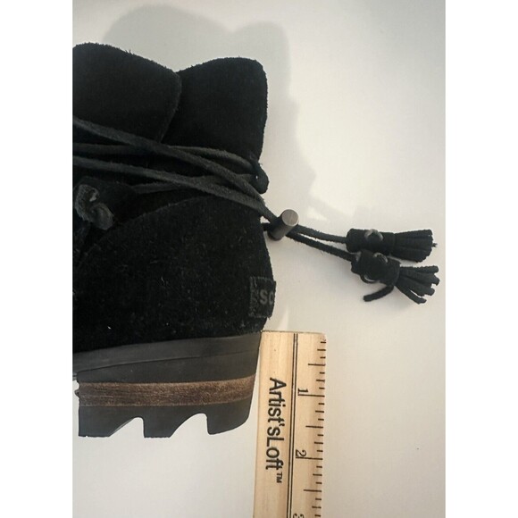 Sorel Farah Black Suede Leather Ankle Boots Tie Tassel Booties Women SIZE‎ 6 - Picture 9 of 10